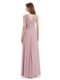 Simple V-neck Chiffon Floor-Length Long Bridesmaid Dresses