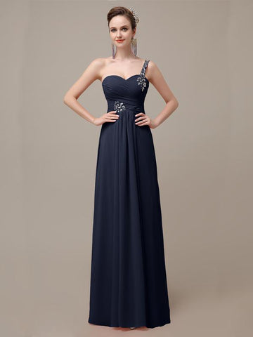 Sweatheart A-line Chiffon One Shoulder Floor-Length Long Bridesmaid Dresses