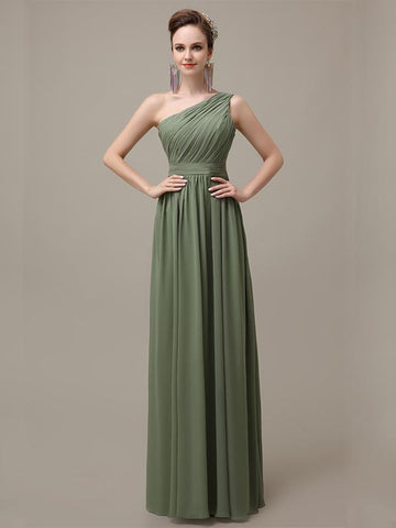 Charming One-shoulder A-line Chiffon Floor-Length Long Bridesmaid Dresses