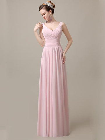 Spaghetti Strap A-line Simple Chiffon Floor-Length Long Bridesmaid Dresses