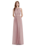 A-Line Halter Chiffon Pleats Floor Length Bridesmaid Dresses