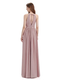 A-Line Halter Chiffon Pleats Floor Length Bridesmaid Dresses