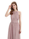 A-Line Halter Chiffon Pleats Floor Length Bridesmaid Dresses