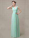 Simple A-line Chiffon V-Neck Floor-Length Long Bridesmaid Dresses