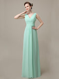 Simple A-line Chiffon V-Neck Floor-Length Long Bridesmaid Dresses