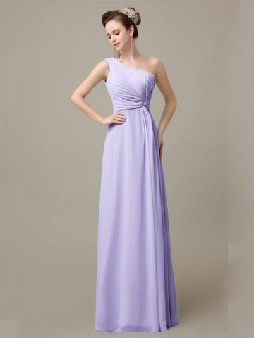 Simple A-line Chiffon One Shoulder Floor-Length Long Bridesmaid Dresses.