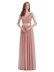 Elegant A-Line V-Neck Lace Chiffon Long Bridesmaid Dresses