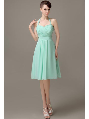 Halter A-line Chiffon Simple Backless Bridesmaid Dresses