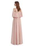 Simple A-Line Off The Shoulder Chiffon Long Bridesmaid Dresses