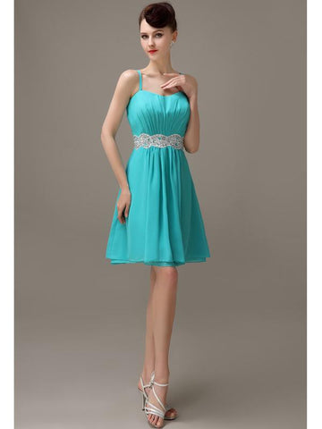 Spaghetti Straps Sweetheart A-line Chiffon Appliques Bridesmaid Dresses