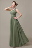 Charming One-shoulder A-line Chiffon Floor-Length Long Bridesmaid Dresses