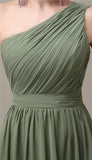 Charming One-shoulder A-line Chiffon Floor-Length Long Bridesmaid Dresses