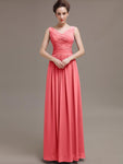 Simple V-Neck Pleats Chiffon Long Bridesmaid Dresses