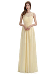 A-Line Round Neck Lace Pleats Floor Length Bridesmaid Dresses