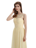 A-Line Round Neck Lace Pleats Floor Length Bridesmaid Dresses