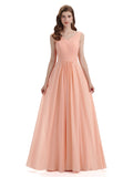 A-Line V-Neck Pleats Chiffon Long Bridesmaid Dresses