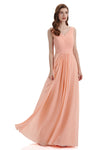 A-Line V-Neck Pleats Chiffon Long Bridesmaid Dresses