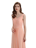 A-Line V-Neck Pleats Chiffon Long Bridesmaid Dresses