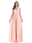 A-Line Sleeveless Pleats Chiffon Cheap Long Bridesmaid Dresses