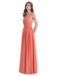 A-Line Sleeveless Pleats Chiffon Cheap Long Bridesmaid Dresses