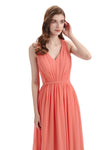 A-Line Sleeveless Pleats Chiffon Cheap Long Bridesmaid Dresses