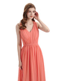 A-Line Sleeveless Pleats Chiffon Cheap Long Bridesmaid Dresses