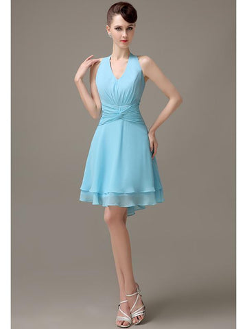 High-low Chiffon A-line Halter Short Bridesmaid Dresses