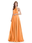 Simple A-Line High Neck Pleats Chiffon Floor Length Bridesmaid Dresses