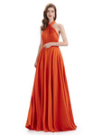 A-Line Cross Neck Pleats Chiffon Long Bridesmaid Dresses