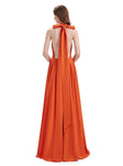 A-Line Cross Neck Pleats Chiffon Long Bridesmaid Dresses