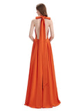 A-Line Cross Neck Pleats Chiffon Long Bridesmaid Dresses