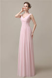 Spaghetti Strap A-line Simple Chiffon Floor-Length Long Bridesmaid Dresses