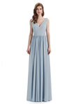 A-Line V-Neck Sleeveless Split Side Chiffon Long Bridesmaid Dresses