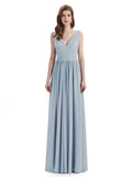 A-Line V-Neck Sleeveless Split Side Chiffon Long Bridesmaid Dresses