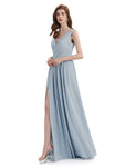 A-Line V-Neck Sleeveless Split Side Chiffon Long Bridesmaid Dresses