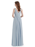 A-Line V-Neck Sleeveless Split Side Chiffon Long Bridesmaid Dresses