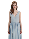 A-Line V-Neck Sleeveless Split Side Chiffon Long Bridesmaid Dresses