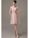 Halter Knee-length Chiffon A-line Short Bridesmaid Dresses