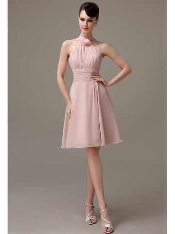 Halter Knee-length Chiffon A-line Short Bridesmaid Dresses