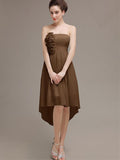 Straight High Low Chiffon Short Bridesmaid Dresses