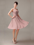 A-line Chiffon V-Neck Knee-Length Short Bridesmaid Dresses