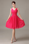 A-line Chiffon V-Neck Knee-Length Short Bridesmaid Dresses