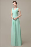 Simple A-line Chiffon V-Neck Floor-Length Long Bridesmaid Dresses