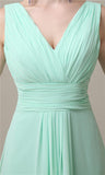 Simple A-line Chiffon V-Neck Floor-Length Long Bridesmaid Dresses