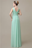 Simple A-line Chiffon V-Neck Floor-Length Long Bridesmaid Dresses