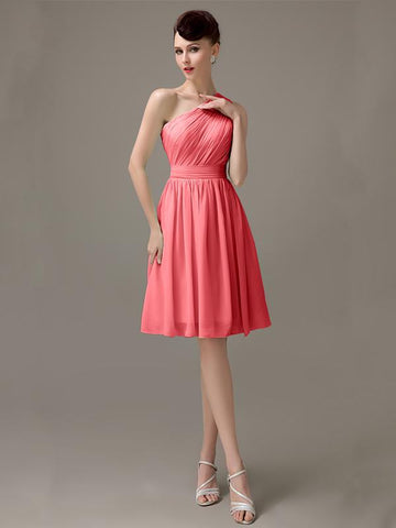 Simple A-line Chiffon One Shoulder Short Bridesmaid Dresses