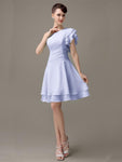 Popular A-line Chiffon One Shoulder Ruffle Sleeves Short Bridesmaid Dresses