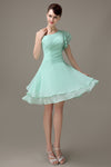 Popular A-line Chiffon One Shoulder Ruffle Sleeves Short Bridesmaid Dresses