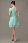 Popular A-line Chiffon One Shoulder Ruffle Sleeves Short Bridesmaid Dresses