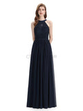 Beautiful Halter Chiffon A-line Sleeveless Floor-Length Bridesmaid Dresses